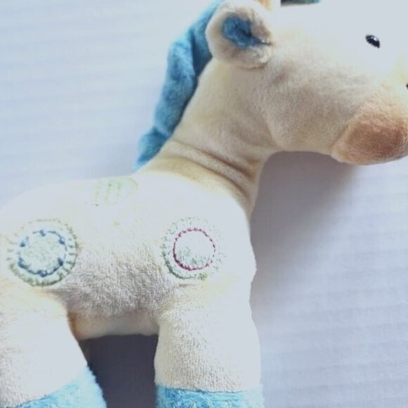 Carter's Child of Mine yellow Giraffe plush toy rattle blue green spots - Picture 1 of 5